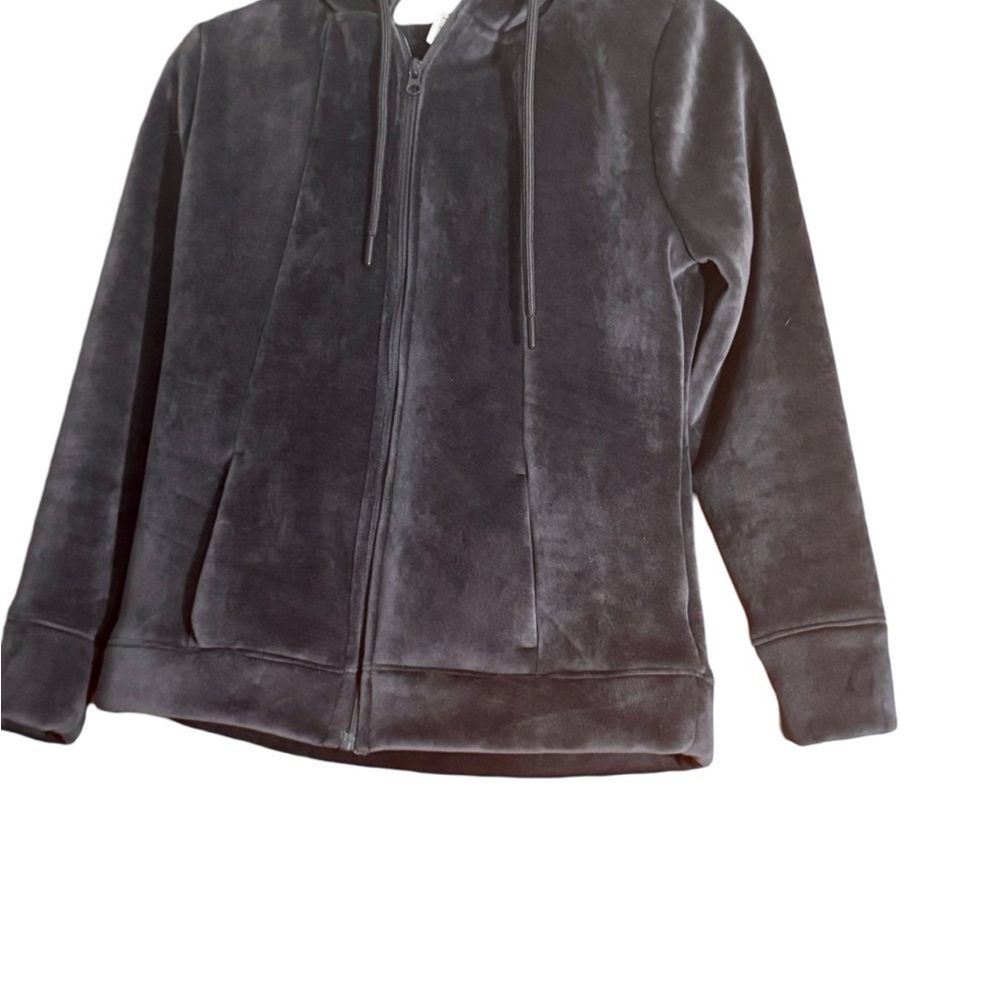 Luxurious Gray Velour Zip-Up Hoodie